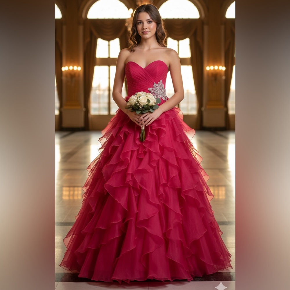 Prom Dress 👗 Vibrant fuchsia, pink Strapless Gown with Embellishment